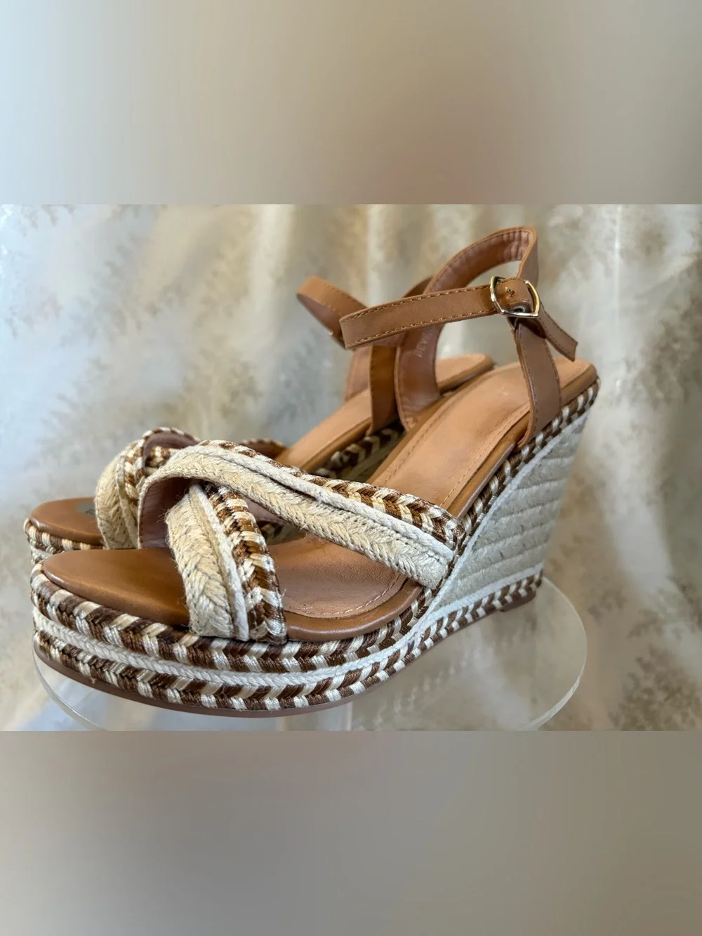 Braided Espadrille Platform Sandal - Tan & Cream